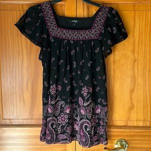 NWT Black and Purple Short Sleeved Square Neck Flowy Blouse
